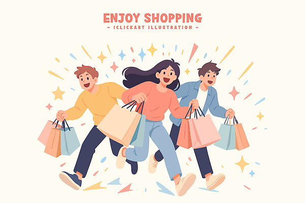 패션 행복 일러스트 모션 웃음 친구 쇼핑 쇼핑백 놀람 기쁨 모임 표현 즐거움 외출 순간 국내일러스트 AI파일 감정 가방 관계 표정 파일형식 벡터