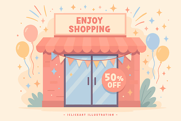 디자인 외관 일러스트 이벤트 그래픽 장식 쇼핑 세일 상점 매력적 분위기 소비 고객 오브젝트 풍선 마케팅 뷰티풀 브랜딩 국내일러스트 AI파일 컨셉 파일형식 벡터