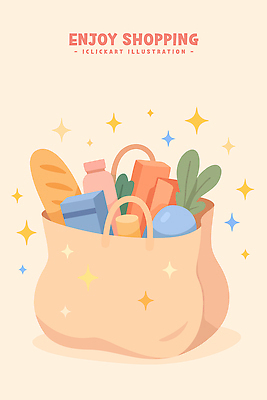 음료 음식 빵 생활용품 채소 가방 과일 일러스트 포장 건강 쇼핑 쇼핑백 소비 구매 물병 즐거움 마트 생필품 식사준비 국내일러스트 AI파일 잡화 감정 상점 물통 오브젝트 준비 파일형식 벡터