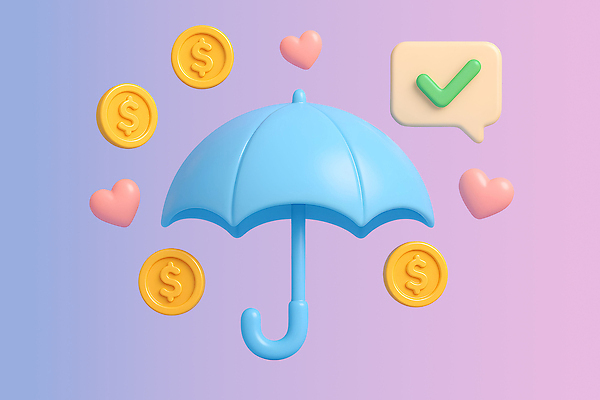 PSD 편집이미지 디자인 감정 컬러 백그라운드 우산 그래픽 파란색 동전 하트 체크표시 그림 긍정 편집3D 모양 컨셉 돈 3D 확인 파일형식