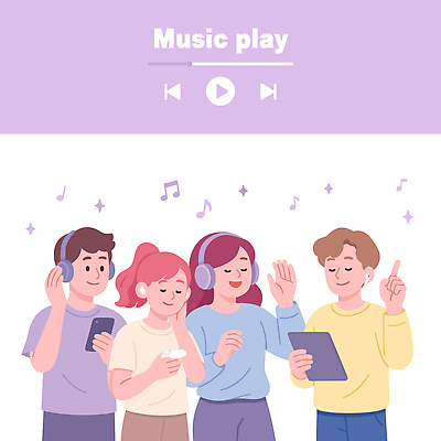 음악 일러스트 노래 놀이 함께함 대화 친구 핸드폰 태블릿 파티 헤드폰 소리 감상 그룹 분위기 즐거움 소통 멜로디 사교 테마 국내일러스트 AI파일 감정 음향기기 컨셉 관계 문화예술 말하기 이벤트 전자제품 스마트기기 파일형식 벡터