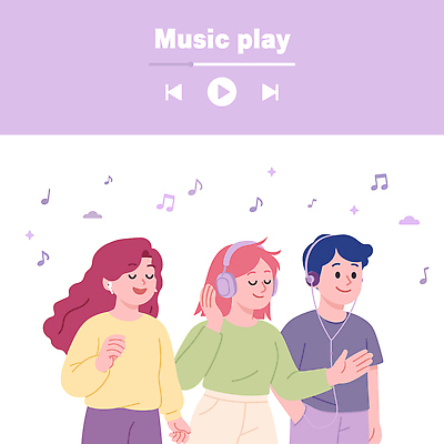 행복 감정 여유 음악 컬러 일러스트 모션 함께함 웃음 여러명 일상 친구 헤드폰 분위기 즐거움 소통 순간 화기애애 국내일러스트 AI파일 음향기기 다수 컨셉 관계 문화예술 표정 사람 라이프 파일형식 벡터