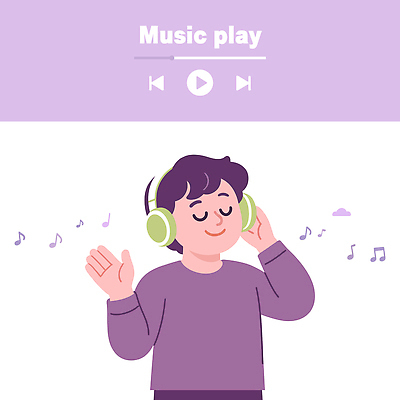 남자 감정 여유 음악 백그라운드 일러스트 노래 표정 취미 일상 소풍 주황색 헤드폰 감상 듣기 편안함 즐거움 장면 소통 국내일러스트 AI파일 컬러 음향기기 컨셉 모션 문화예술 사람 라이프 야외활동 감각 파일형식 벡터