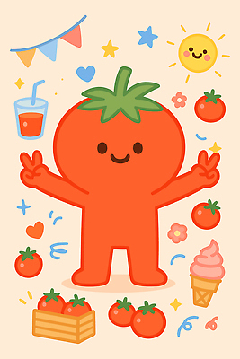 동물 캐릭터 디자인 행복 음료 컬러 백그라운드 패턴 토마토 과일 일러스트 모션 아이스크림 웃음 장식 여름 귀여움 즐거움 화사함 일러캐릭터 AI파일 계절 감정 컨셉 무늬 채소 디저트 표정 파일형식 벡터