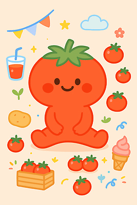 캐릭터 디자인 행복 음료 음식 컬러 백그라운드 토마토 채소 과일 일러스트 아이스크림 사탕 장식 파티 귀여움 식사 신선 상품 일러캐릭터 AI파일 감정 컨셉 디저트 이벤트 파일형식 벡터