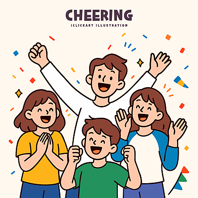 행복 일러스트 응원 모션 협력 함께함 친구 청춘 축제 기쁨 모임 축하 표현 그룹 분위기 즐거움 긍정 소통 국내일러스트 AI파일 감정 컨셉 관계 파일형식 벡터