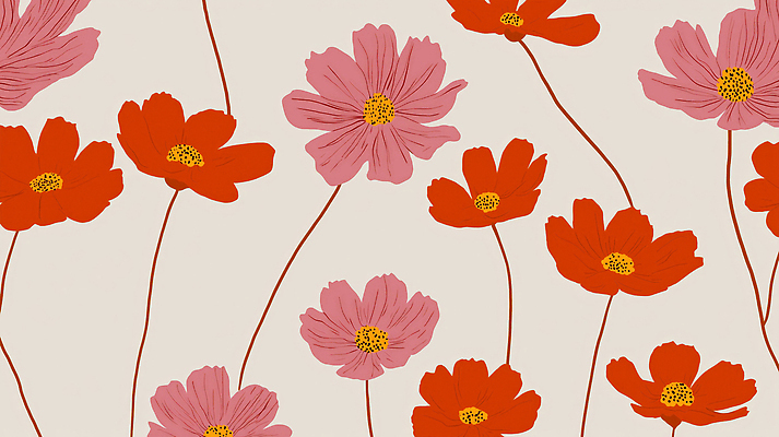 JPG 식물 디자인 시선 패션 꽃 리본 예술 줄기 분홍색 컬러 백그라운드 패턴 일러스트 자연 그래픽 장식 빨간색 조화 뷰티풀 색채 국내일러스트 AI일러스트 AI콘텐츠 무늬 생태계 파일형식