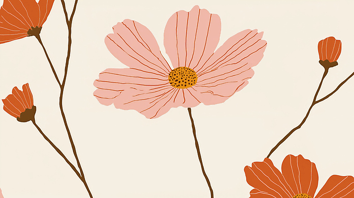 JPG 식물 디자인 꽃 예술 줄기 분홍색 컬러 백그라운드 일러스트 자연 생명 풍경 장식 인테리어 갈색 정원 방 화사함 뷰티풀 필기체 경관 국내일러스트 AI일러스트 AI콘텐츠 문자 컨셉 생태계 파일형식