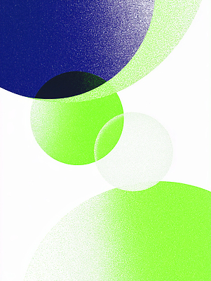 JPG 디자인 예술 컬러 백그라운드 패턴 일러스트 추상 그래픽 초록색 파란색 흰색 원형 크기 배열 모던 그림 기하학 조화 스타일 국내일러스트 AI일러스트 AI콘텐츠 도형 무늬 파일형식