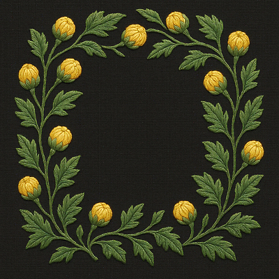 JPG 편집이미지 디자인 꽃 예술 백그라운드 잎 패턴 장식 초록색 노란색 직물 공예 자수 수예 편집실사 AI포토 AI콘텐츠 식물 컬러 무늬 취미 CG 파일형식