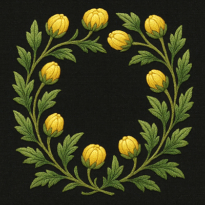 JPG 편집이미지 전통 디자인 꽃 예술 백그라운드 잎 국화 장식 노란색 표현 자수 수공예 수놓기 창의성 편집실사 AI포토 AI콘텐츠 식물 컬러 공예 CG 파일형식