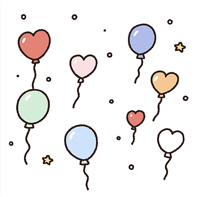JPG 기념일 컬러 일러스트 하늘 사랑 풍경 이벤트 공중 장식 축제 기쁨 하트 축하 생일 분위기 즐거움 소원 풍선 뷰티풀 국내일러스트 AI일러스트 AI콘텐츠 모양 감정 컨셉 파일형식
