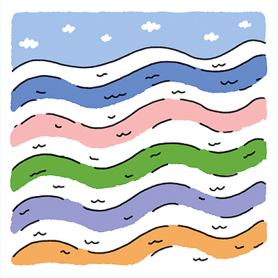 JPG 디자인 여유 물결 예술 파도 바다 컬러 패턴 곡선 일러스트 상상 자연 하늘 수채화 풍경 해변 여름 스타일 국내일러스트 AI일러스트 AI콘텐츠 계절 감정 선 무늬 생태계 파일형식