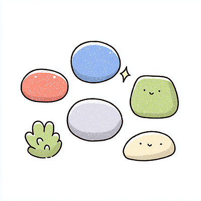 JPG 캐릭터 디자인 감정 컬러 백그라운드 일러스트 표정 그래픽 장식 귀여움 모임 돌_바위 즐거움 그림 부드러움 손그림 감성 국내일러스트 AI일러스트 AI콘텐츠 컨셉 감각 파일형식