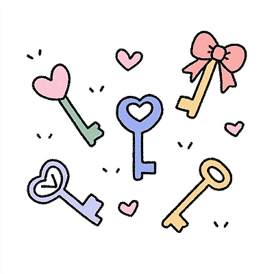 JPG 디자인 감정 컬러 일러스트 열쇠 아이디어 사랑 장식 귀여움 하트 표현 그림 팬시 사랑이야기 창의성 아기자기 국내일러스트 AI일러스트 AI콘텐츠 모양 컨셉 이야기 파일형식