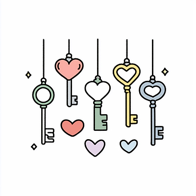 JPG 디자인 감정 상징 컬러 일러스트 열쇠 사랑 장식 귀여움 매력적 물방울 하트 편안함 그림 조화 창의성 스타일 국내일러스트 AI일러스트 AI콘텐츠 모양 컨셉 감각 파일형식