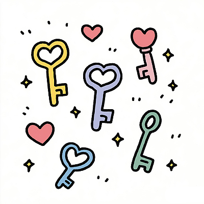 JPG 디자인 행복 감정 예술 상징 컬러 패턴 일러스트 열쇠 사랑 그래픽 장식 귀여움 기쁨 하트 오브젝트 창의성 흥미 국내일러스트 AI일러스트 AI콘텐츠 모양 컨셉 무늬 파일형식