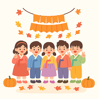 기념일 행복 문화 컬러 포즈 단풍 과일 일러스트 놀이 호박 한국 웃음 풍경 세트 축제 가을 체험 결합 전통의상 즐거움 국내일러스트 AI파일 전통 계절 감정 아시아 컨셉 잎 채소 표정 이벤트 파일형식 벡터