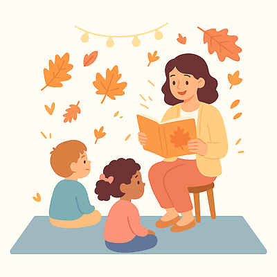 교육 어린이 백그라운드 단풍 일러스트 모션 상상 자연 놀이 동화 이야기 학습 독서 교육자 교사 유치원 방 가을 즐거움 국내일러스트 AI파일 직업 계절 감정 잎 사람 생태계 파일형식 벡터