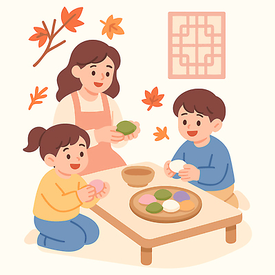 전통 행복 문화 음식 컬러 일러스트 가족 엄마 디저트 대화 요리 추석 수확 가을 즐거움 송편 만들기 교감 손재주 오후 국내일러스트 AI파일 계절 명절 감정 농업 관계 모션 떡 말하기 파일형식 벡터