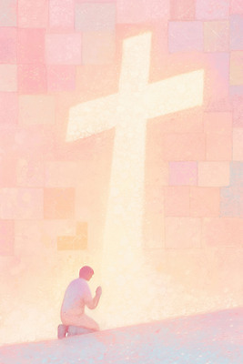 JPG 남자 감정 종교 백그라운드 십자가 일러스트 평화 고요 기도 무릎 사색 회개 국내일러스트 AI일러스트 AI콘텐츠 컨셉 생각 사람 신체부위 파일형식