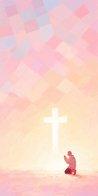 JPG 기독교 종교 컬러 하늘색 십자가 일러스트 하늘 사람 평화 믿음 일몰 기도 저녁 명상 무릎 조용 감성 솜사탕 국내일러스트 AI일러스트 AI콘텐츠 감정 컨셉 디저트 신체부위 파란색 노을 야간 파일형식