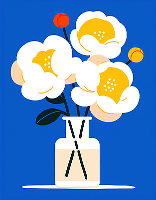 JPG 식물 디자인 계절 꽃 예술 컬러 일러스트 자연 장식 꽃병 표현 파란배경 캔버스 화사함 감성 조화 뷰티풀 생동감 정물화 국내일러스트 AI일러스트 AI콘텐츠 백그라운드 컨셉 파란색 그림 생태계 파일형식