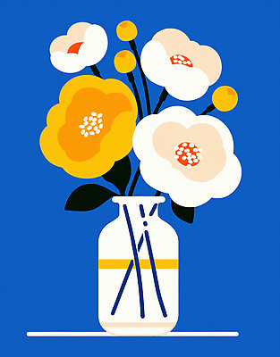 JPG 식물 디자인 계절 꽃잎 꽃 예술 컬러 일러스트 자연 장식 파란색 인테리어 노란색 정원 꽃병 흰색 오브젝트 조화 뷰티풀 생동감 국내일러스트 AI일러스트 AI콘텐츠 생태계 파일형식