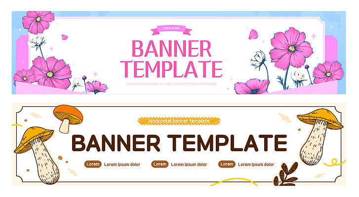 템플릿 디자인 배너 배너템플릿 꽃 예술 컬러 백그라운드 패턴 수채화 그래픽 디지털 버섯 현수막 스타일 배너세트 AI파일 식물 무늬 세트 파일형식 벡터