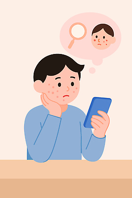 헤어스타일 감정 얼굴 생각 일러스트 상상 청소년 소년 스마트폰 마음 표현 불안 고민 이미지 자아 국내일러스트 AI파일 남자 어린이 사람 신체부위 핸드폰 스마트기기 파일형식 벡터