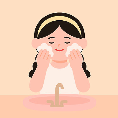 행복 어린이 일러스트 가정 미소 소녀 일상 물 뷰티 목욕 청결 거품 시간 위생 세면대 기분전환 스킨케어 자기관리 자기애 국내일러스트 AI파일 자연요소 여자 감정 표정 사랑 사람 라이프 파일형식 벡터