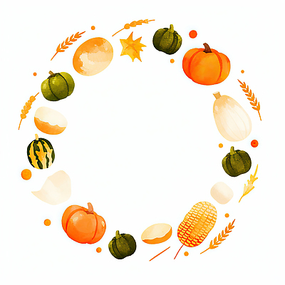 JPG 식물 디자인 계절 예술 일러스트 자연 호박 곡류 장식 농작물 농사 수확 가을 농촌 원형 조화 색감 수확철 테마 풍요 국내일러스트 AI일러스트 AI콘텐츠 도형 컨셉 농업 채소 시골 생태계 파일형식