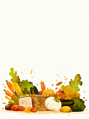 JPG 음식 토마토 채소 과일 일러스트 식재료 자연 호박 초록색 여름 농작물 바구니 식사 당근 신선 오브젝트 유기농 바질 건강식 색감 신선도 국내일러스트 AI일러스트 AI콘텐츠 웰빙 계절 컬러 농업 뿌리채소 생태계 파일형식