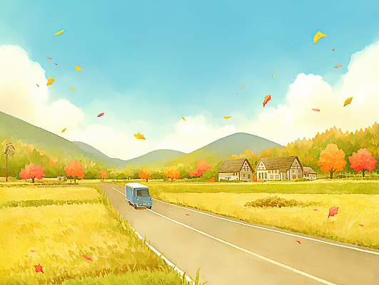 JPG 그릇 감정 도로 여유 여행 낙엽 일러스트 자연 하늘 바람 주택 풍경 평화 가을 농촌 시골 풍경화 국내일러스트 AI일러스트 AI콘텐츠 자연요소 식기 계절 길 컨셉 잎 교통시설 날씨 건물 그림 생태계 파일형식