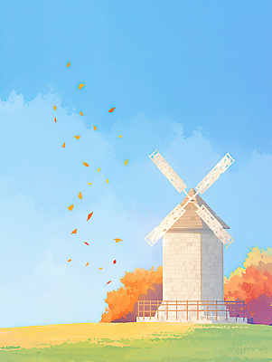 JPG 나무 예술 컬러 여행 단풍 잎 일러스트 자연 하늘 바람 휴식 풍경 일상 평화 고요 풍차 가을 농촌 시골 조화 뷰티풀 국내일러스트 AI일러스트 AI콘텐츠 자연요소 식물 계절 컨셉 날씨 라이프 생태계 파일형식