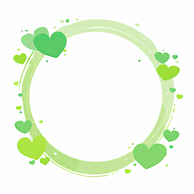 JPG 디자인 행복 감정 컬러 백그라운드 일러스트 사랑 그래픽 장식 초록색 하트 원형 크기 배열 테두리 그림 부드러움 조화 단순화된 스타일 국내일러스트 AI일러스트 AI콘텐츠 모양 도형 감각 파일형식