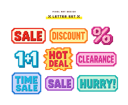 문자 디자인 컬러 스티커 일러스트 커뮤니케이션 이벤트 세일 매력적 메시지 알림 마케팅 시각효과 창의성 타임세일 Clearance 프로모션 국내일러스트 AI파일 컨셉 파일형식 벡터 효과