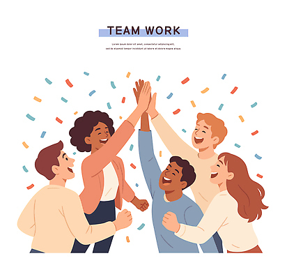 일러스트 성공 커뮤니케이션 협력 친구 파티 축제 기쁨 만남 축하 체험 그룹 분위기 즐거움 하이파이브 활기 소통 긍정적 국내일러스트 AI파일 감정 컨셉 관계 손짓 이벤트 파일형식 벡터