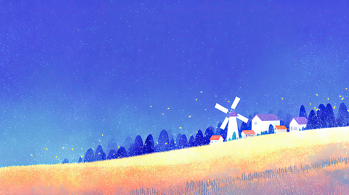 JPG 컬러 일러스트 자연 하늘 산 주택 풍경 초원 일상 여름 평화 마을 소리 고요 일몰 숲 바람개비 별빛 풍경화 국내일러스트 AI일러스트 AI콘텐츠 계절 별 컨셉 건물 라이프 빛 노을 그림 생태계 파일형식