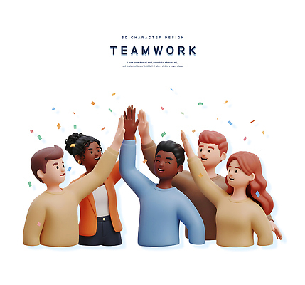 PSD 편집이미지 응원 성공 협력 미소 기쁨 다양 하이파이브 소통 공동체 편집3D 감정 다수 컨셉 표정 손짓 3D 파일형식