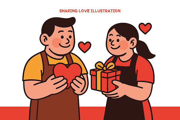 기념일 행복 일러스트 관계 따뜻함 선물 사랑 미소 사람 두명 친구 기쁨 로맨틱 축하 표현 갈등 소통 국내일러스트 AI파일 감정 컨셉 표정 이벤트 파일형식 벡터