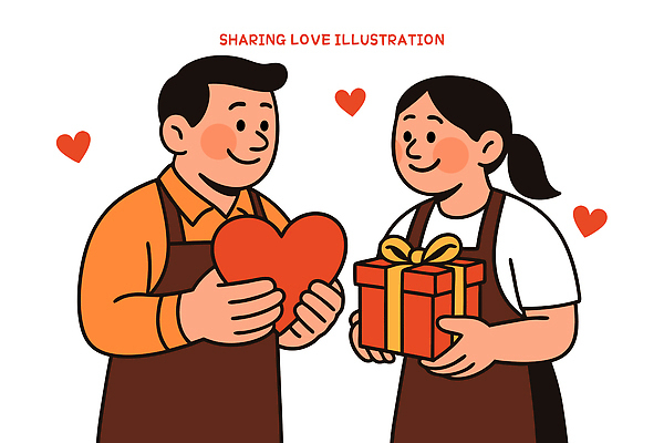 커플 행복 일러스트 관계 친절 따뜻함 선물 사랑 웃음 사람 친구 기쁨 마음 표현 즐거움 소통 사교 국내일러스트 AI파일 감정 컨셉 표정 파일형식 벡터