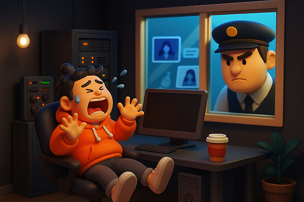 JPG 편집이미지 캐릭터 감정 모션 조명 이야기 경고 컴퓨터 사무실 과학기술 분위기 경찰 무서움 감시 편집3D AI컴퓨터그래픽 AI콘텐츠 직업 컨셉 비즈니스 기술 전자제품 3D 파일형식