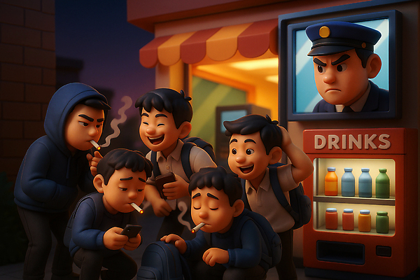 JPG 편집이미지 패션 음료 남학생 청소년 거리 흡연 담배 웃음 풍경 친구 스마트폰 어둠 저녁 놀기 자판기 편집3D AI컴퓨터그래픽 AI콘텐츠 학생 남자 관계 모션 표정 사람 핸드폰 스마트기기 3D 야간 파일형식