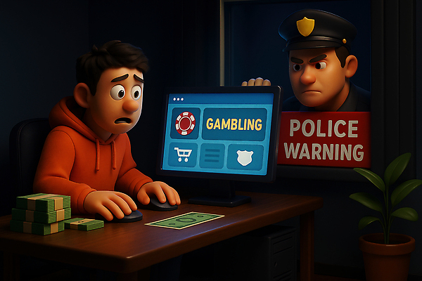 JPG 편집이미지 남자 감정 인터넷 경고 컴퓨터 게임 범죄 경찰 선택 위험 불안 편집3D AI컴퓨터그래픽 AI콘텐츠 직업 컨셉 놀이 사람 전자제품 3D 파일형식