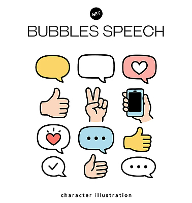 캐릭터 손 디자인 행복 감정 상징 컬러 포즈 일러스트 표시 대화 사랑 그래픽 표현 모던 풍선 소통 소셜미디어 국내일러스트 AI파일 컨셉 말하기 신체부위 파일형식 벡터