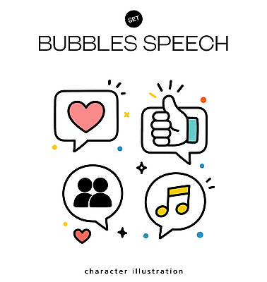 캐릭터 디자인 감정 음악 상징 컬러 말풍선 일러스트 사랑 여러명 그래픽 세트 표현 그림 소통 동의 국내일러스트 AI파일 다수 컨셉 문화예술 사람 파일형식 벡터