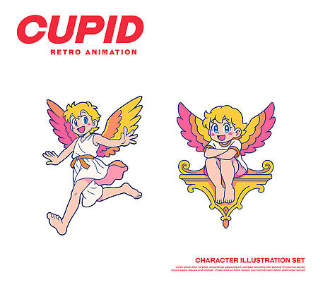 캐릭터 디자인 행복 컬러 날개 일러스트 상상 사랑 웃음 그래픽 표현 아기 즐거움 큐피드 조화 일러캐릭터 AI파일 감정 표정 사람 파일형식 벡터