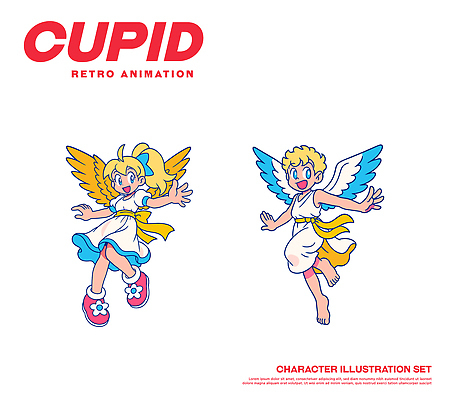 캐릭터 어린이 날개 일러스트 모션 천사 사랑 귀여움 놀람 기쁨 꿈 춤 복고 밝은색 상상력 창의성 일러캐릭터 AI파일 감정 컨셉 문화예술 표정 사람 파일형식 벡터