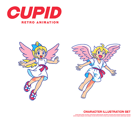 캐릭터 디자인 상징 일러스트 놀이 천사 사랑 귀여움 비행 즐거움 그림 복고 큐피드 색감 스타일 일러캐릭터 AI파일 감정 컨셉 파일형식 벡터